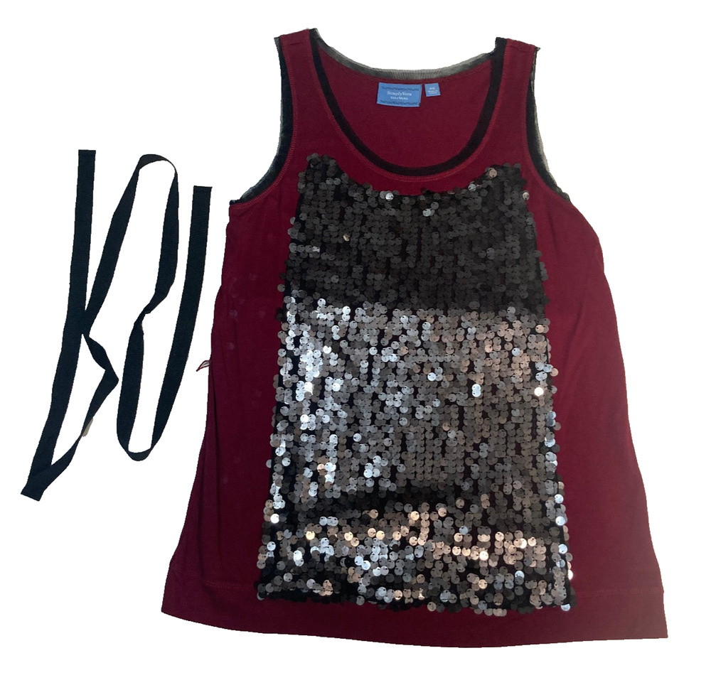 Simply Vera Vera Wang sequined tank top laced neckline arm hem in burgundy PM